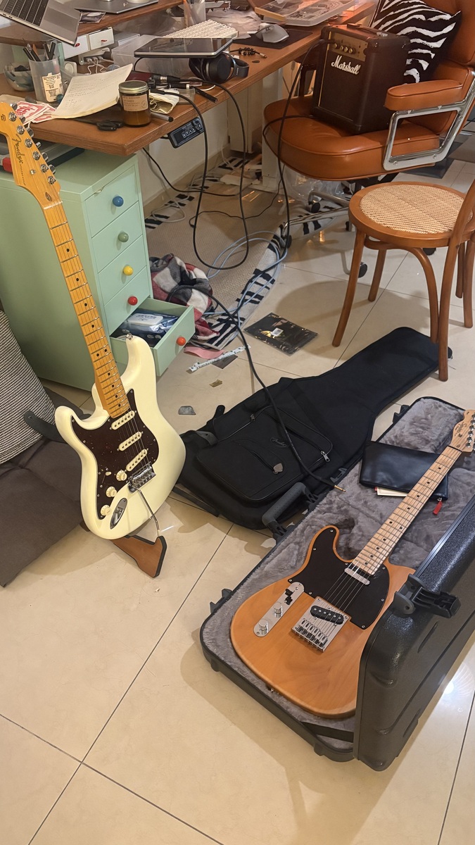 Music Gear Setup by kelly_liu featuring Fender American Professional II Stratocaster Maple Fingerboard Left-Handed Electric Guitar Olympic White and Fender Affinity Telecaster LH
