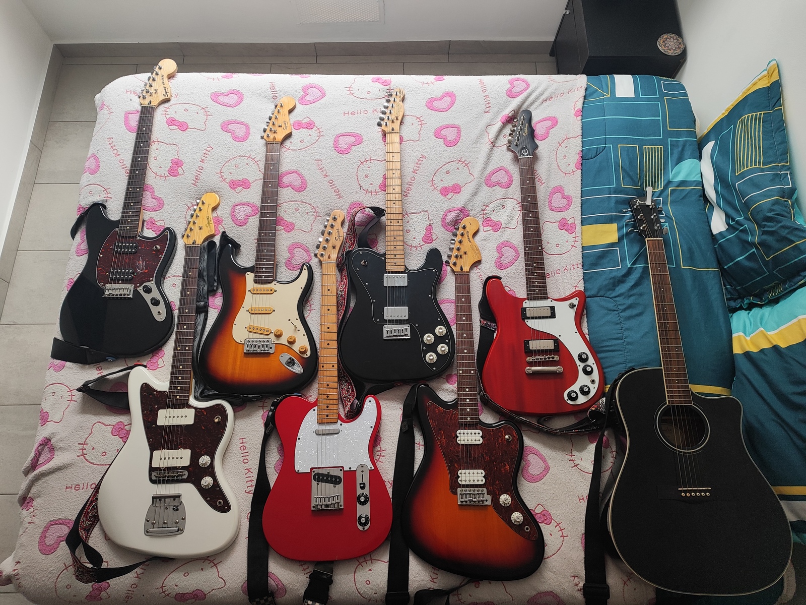 Squier Music Gear Setup by alexander_nava featuring Squier Bullet Mustang HH, Squier Vintage Modified Jazzmaster, and Squier Bullet Stratocaster SSS and 5 more pieces of gear