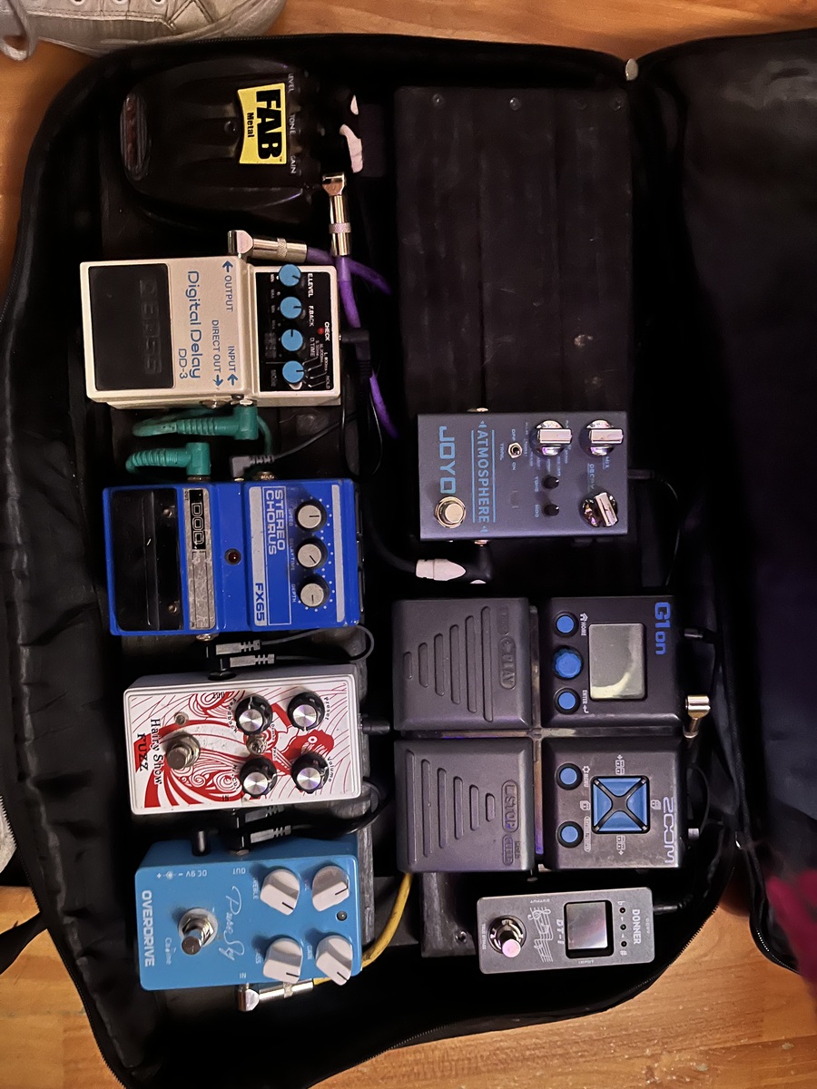 Pedalboard by idekaya featuring Caline Pure Sky Overdrive, Ginean GD28 Hairy Show, and DOD FX65 Stereo Chorus and 4 more pieces of gear