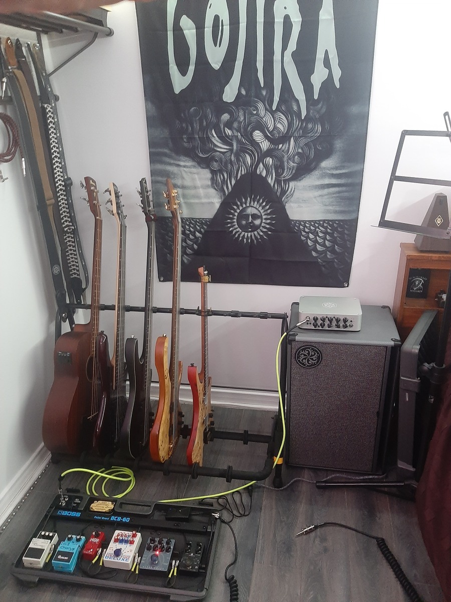 Darkglass Electronics Amp Rig by mad_max featuring Hercules Stands GS525B Five-Instrument Guitar Rack, Darkglass Electronics Microtubes 500, and DarkGlass DG-210 Bass Cab
