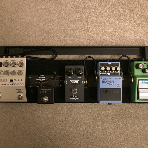 Photo of Pedaltrain Mini and more gear in a pedalboard, pedal, guitar, and live