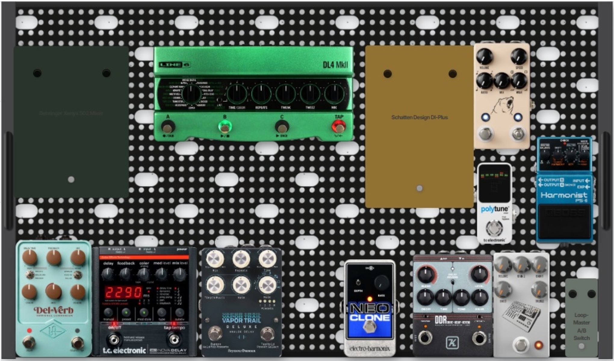 Pedalboard by seth_ellsworth featuring Temple Audio Design Trio 28, Voodoo Lab Pedal Power 3 PLUS, and Voodoo Lab Pedal Power X4 and 17 more pieces of gear