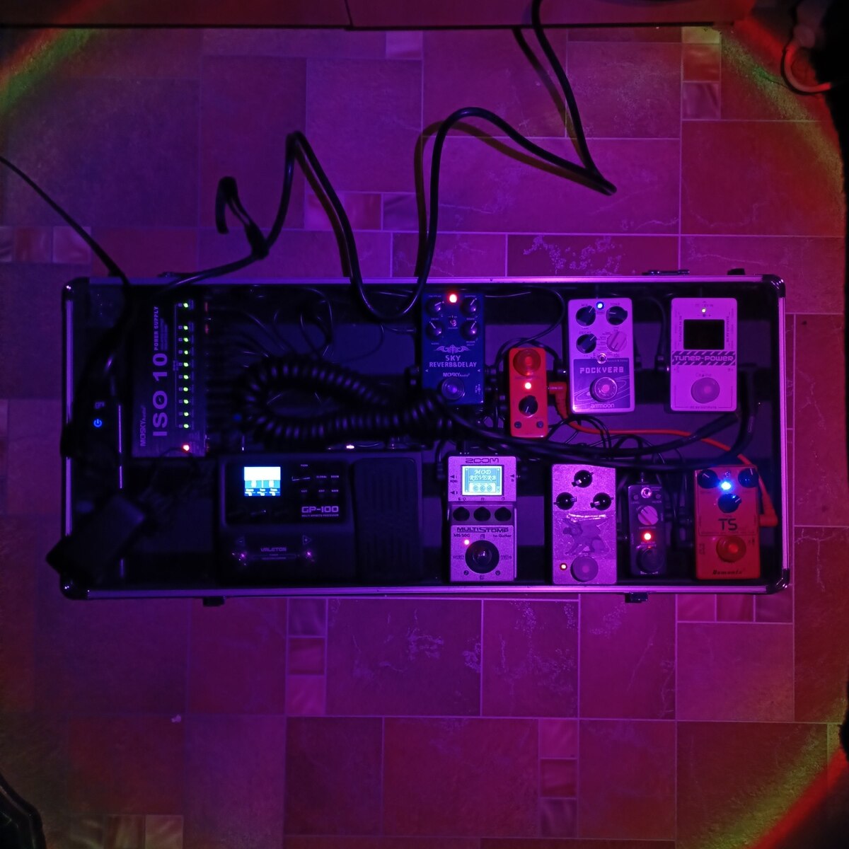 Pedalboard by glebdidntlaugh featuring Caline cp-09, Ammoon Pockverb 7 Reverb Effects + 7 Delay Effects With Tap Tempo Function True Bypass, and Mooer Yellow Comp and 7 more pieces of gear