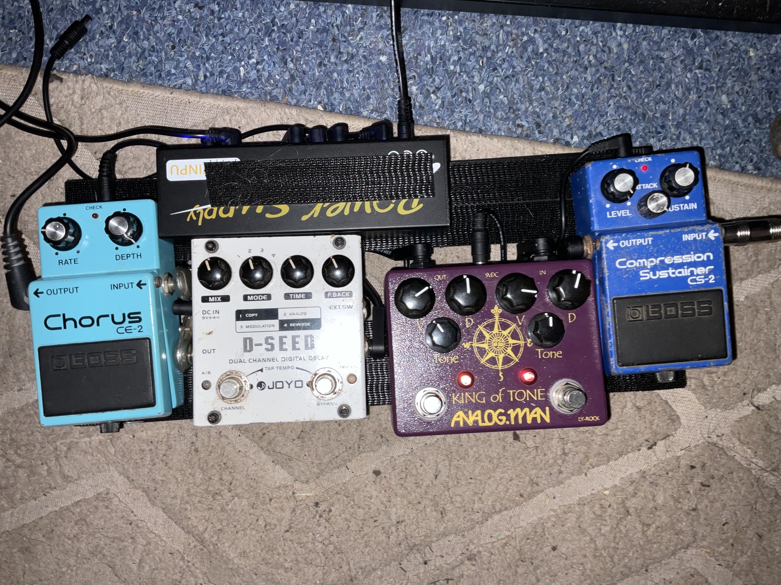 Country Pedalboard by mikky_whalan featuring Boss CS-2 Compression Sustainer, Boss CE-2 Chorus, and Joyo D-SEED Delay and 1 more piece of gear