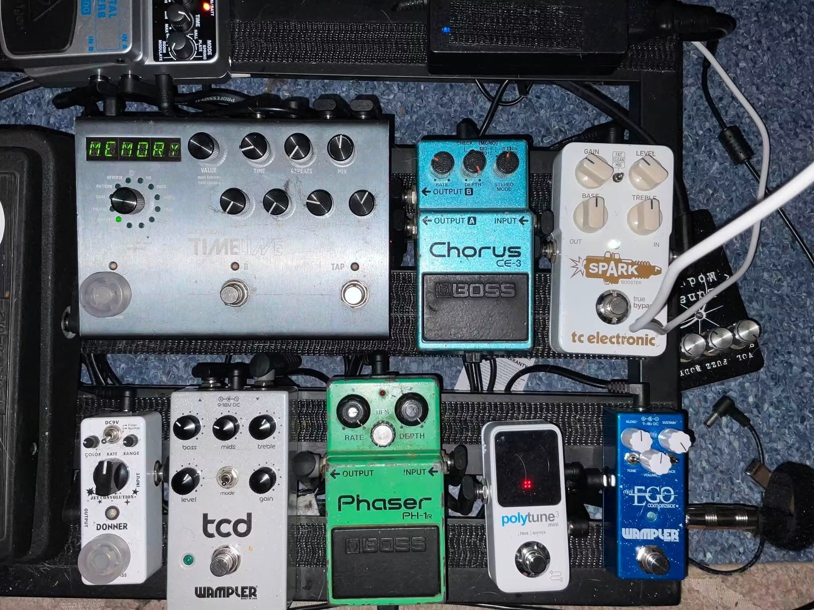 Pedalboard by mikky_whalan featuring Wampler Mini Ego Compressor, TC Electronic PolyTune 3 Mini, and Boss PH-1R Phaser and 9 more pieces of gear