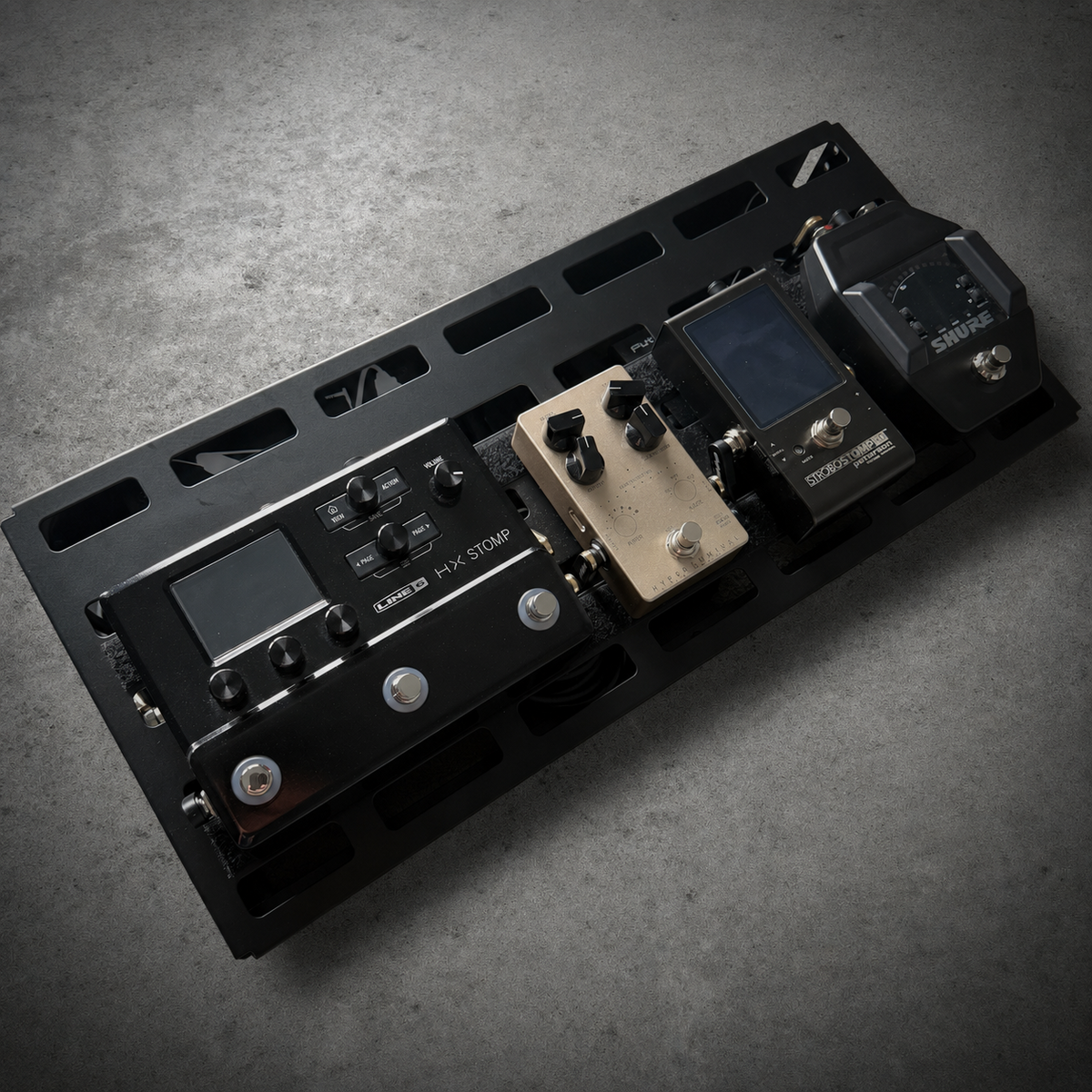 Metal Pedalboard by bassgreeny featuring Peterson StroboStomp HD, Darkglass Electronics Hyper Luminal Hybrid Compressor, and Line 6 HX Stomp Guitar Multi-Effects Floor Processor and 4 more pieces of gear