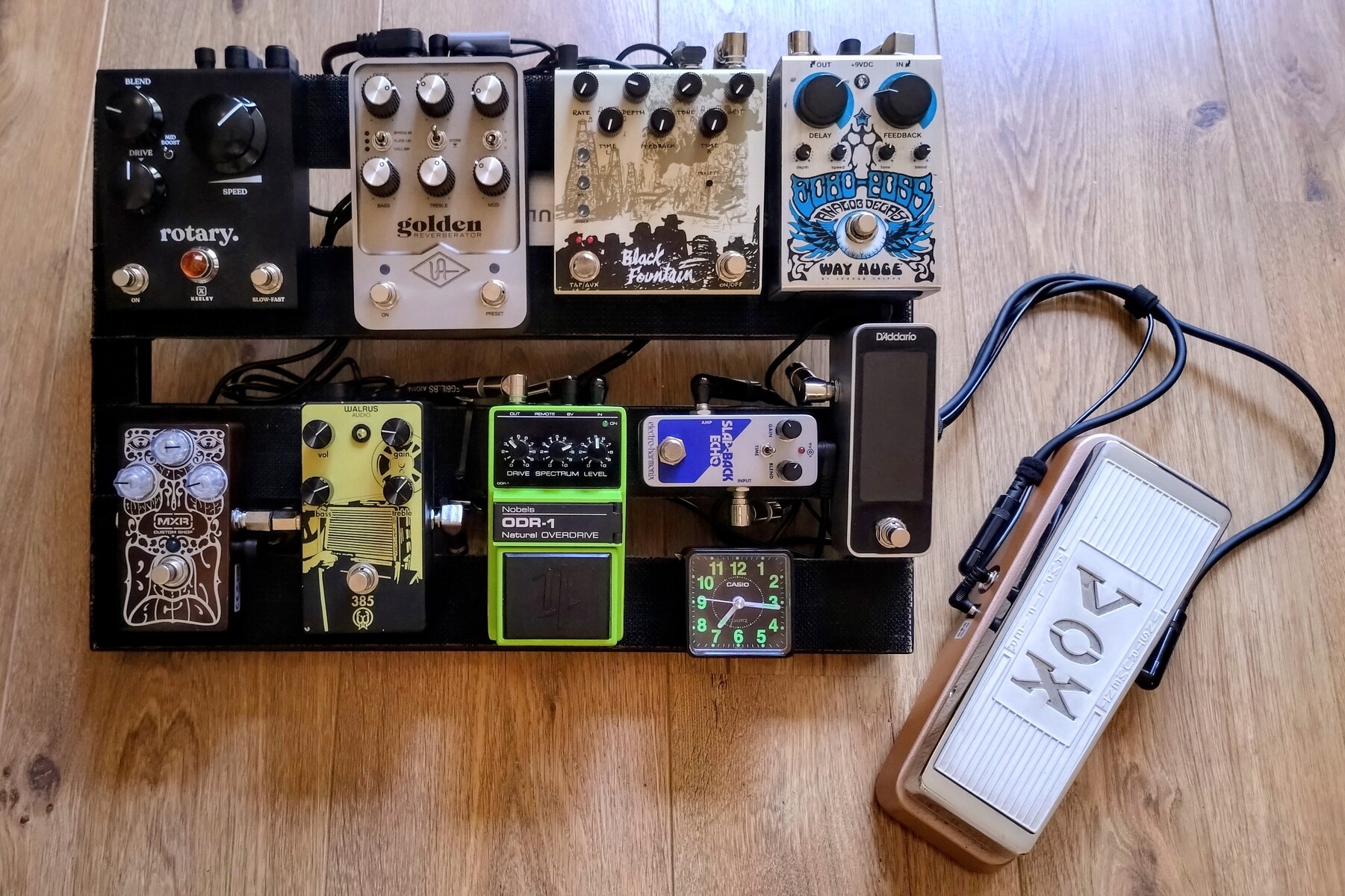 Country Pedalboard by satoriforsale featuring Pedaltrain Classic Jr, D'Addario Chromatic Pedal Tuner+ Tuner Pedal, and Electro-Harmonix Slap-Back Echo Reissue and 10 more pieces of gear