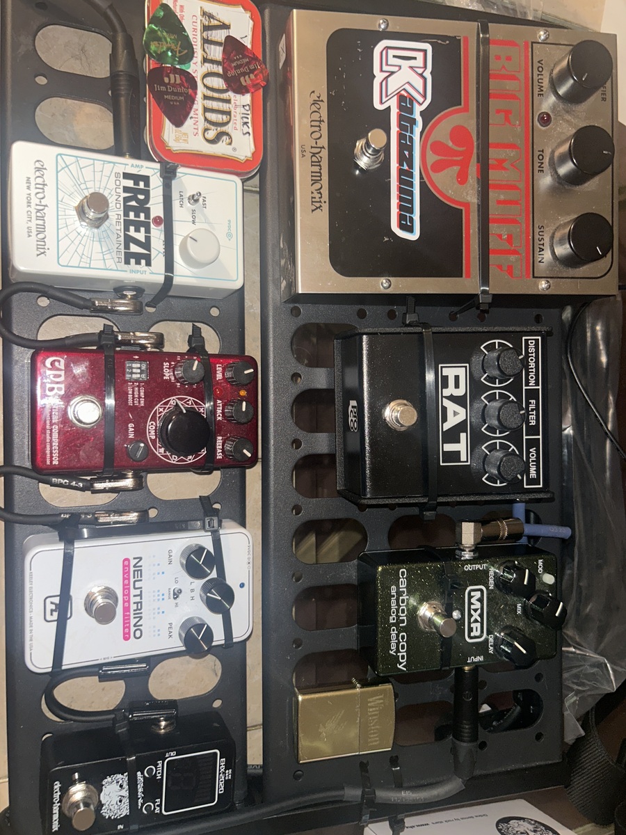 Electro-Harmonix Pedalboard by brian_walter featuring Electro-Harmonix Big Muff Pi, Keeley Neutrino V2 Envelope Filter Pedal, and Electro-Harmonix Freeze Sound Retainer and 3 more pieces of gear