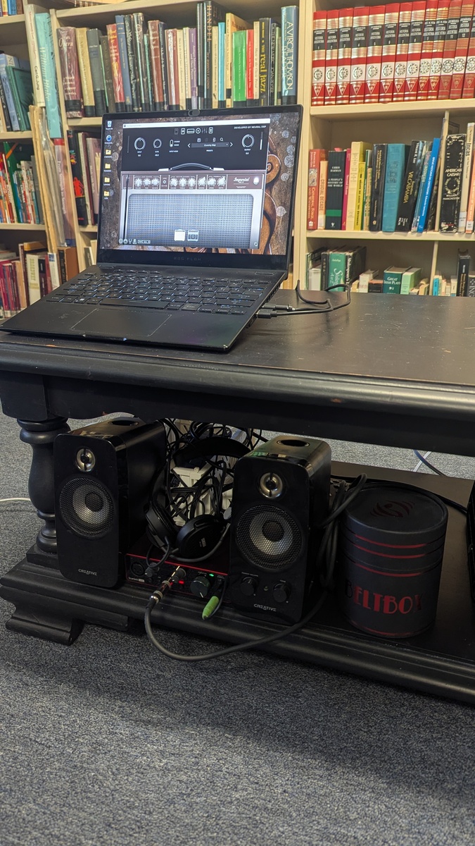 Hip Hop Studio Setup by donald_hubert_duffy_iii featuring Asus ROG Flow X13, Focusrite Scarlett Solo 3rd Gen, and Yamaha HPE-100M and 3 more pieces of gear
