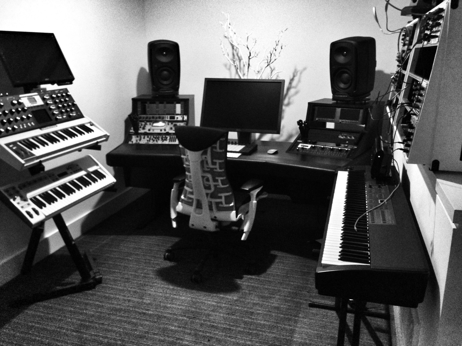 Electronic Studio Setup by torchandnail featuring Moog Minimoog Voyager, Event Opal Studio Monitor, and M-Audio Venom and 1 more piece of gear
