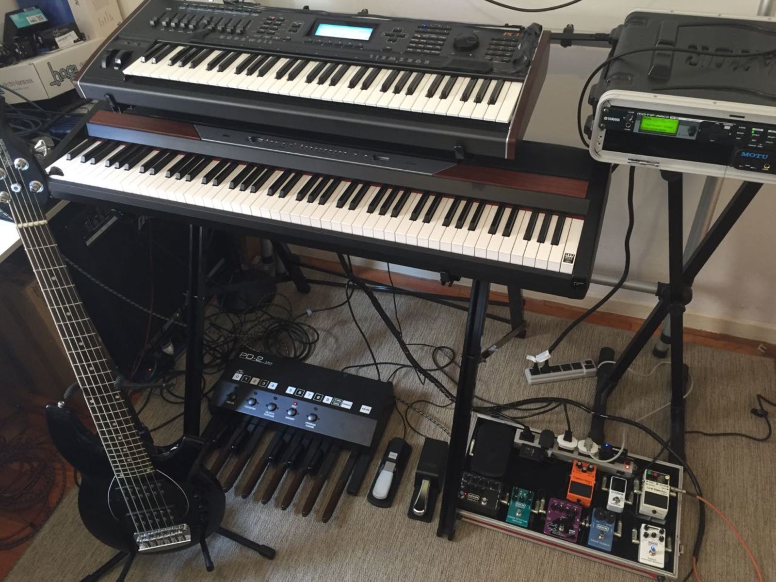 Electronic Synth Setup by marcelo_carboni featuring Boss LS-2 Line Selector, Korg SP-250, and TC Electronic Polytune Mini and 16 more pieces of gear