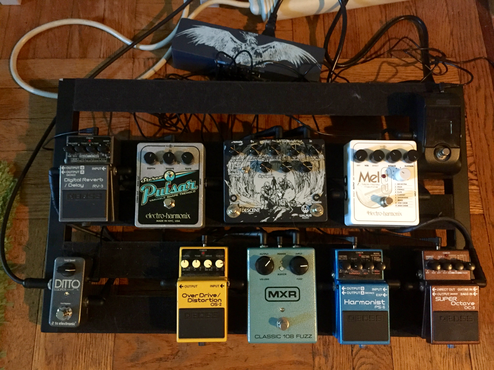 Pedalboard by polymonic featuring Boss OC-3 Super Octave, Boss RV-3 Digital Reverb/Delay, and Korg PB-1 Pitchblack and 9 more pieces of gear