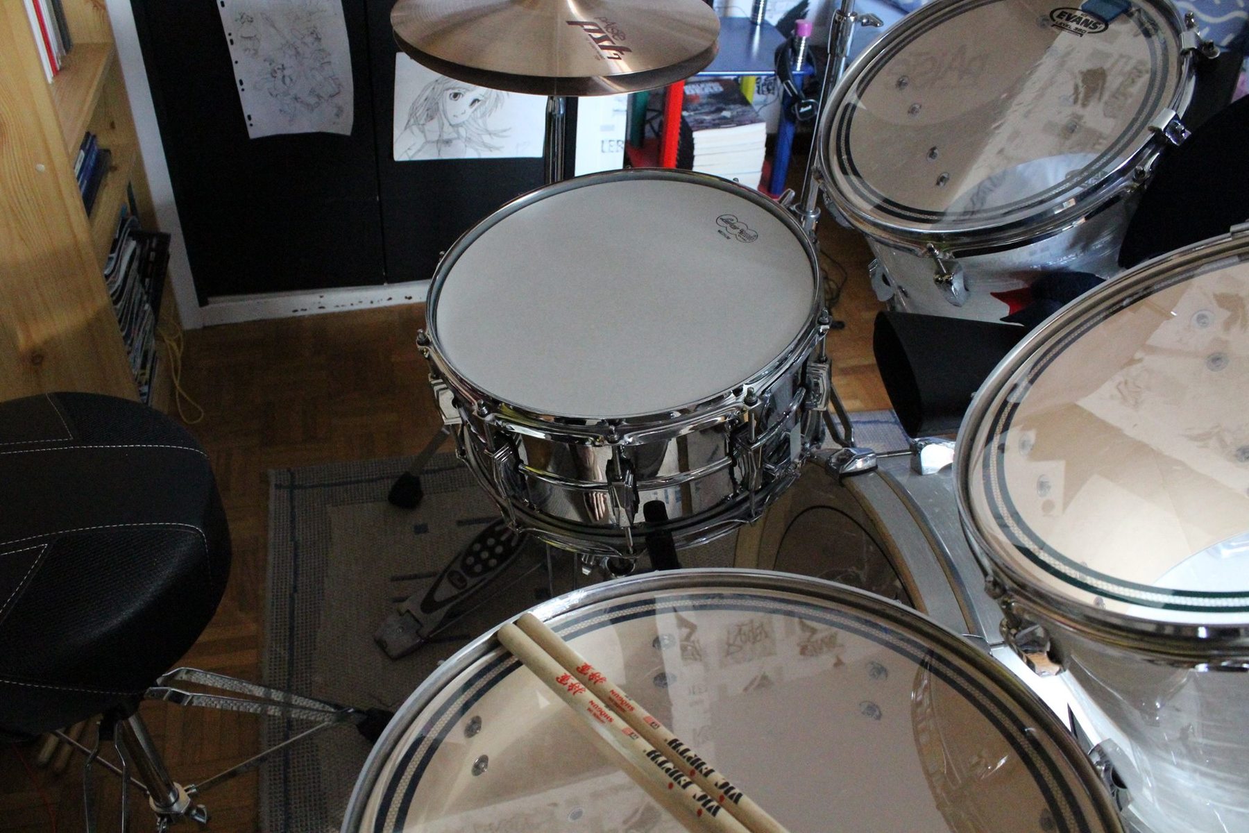 Ludwig Drum Kit by rastayann featuring Ludwig Supraphonic LM402 6.5" x 14" Snare Drum and Vic Firth 5B Shogun Japanese Oak