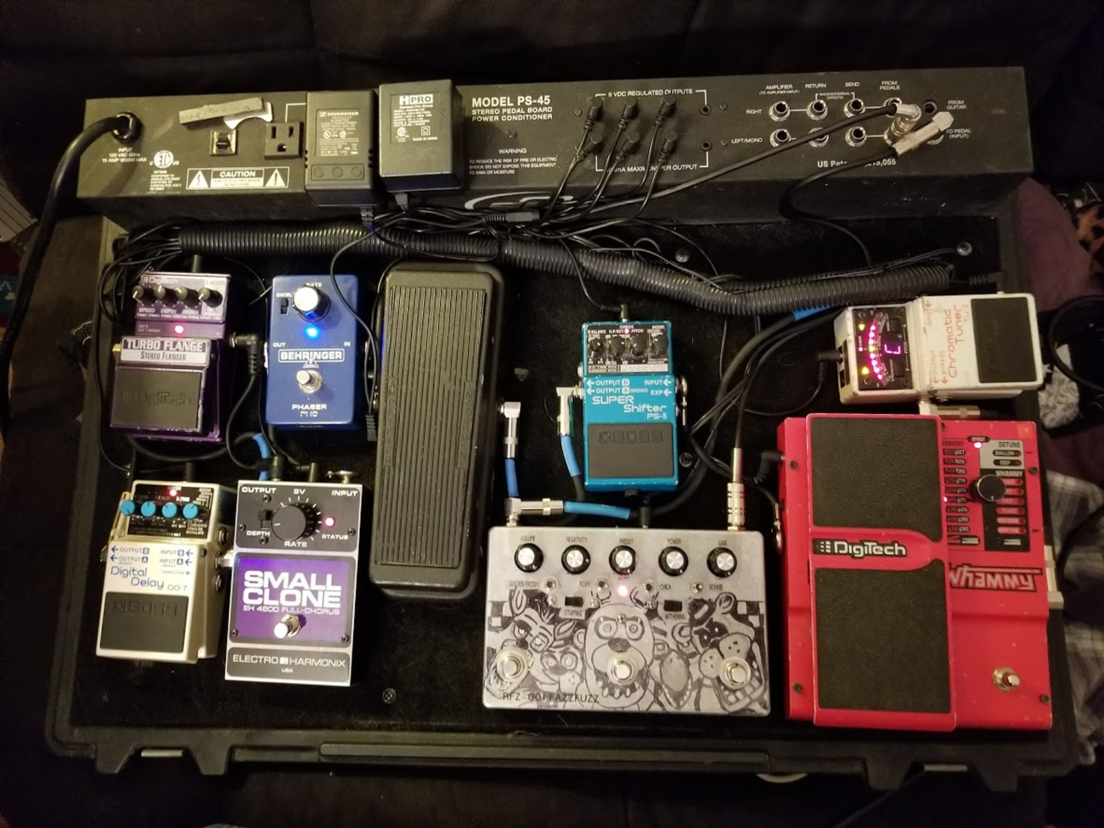 Music Gear Setup by creepingnet featuring Electro-Harmonix EH-4600 Small Clone, DigiTech WH-4 Whammy (4th Gen), and Boss DD-7 Digital Delay and 6 more pieces of gear