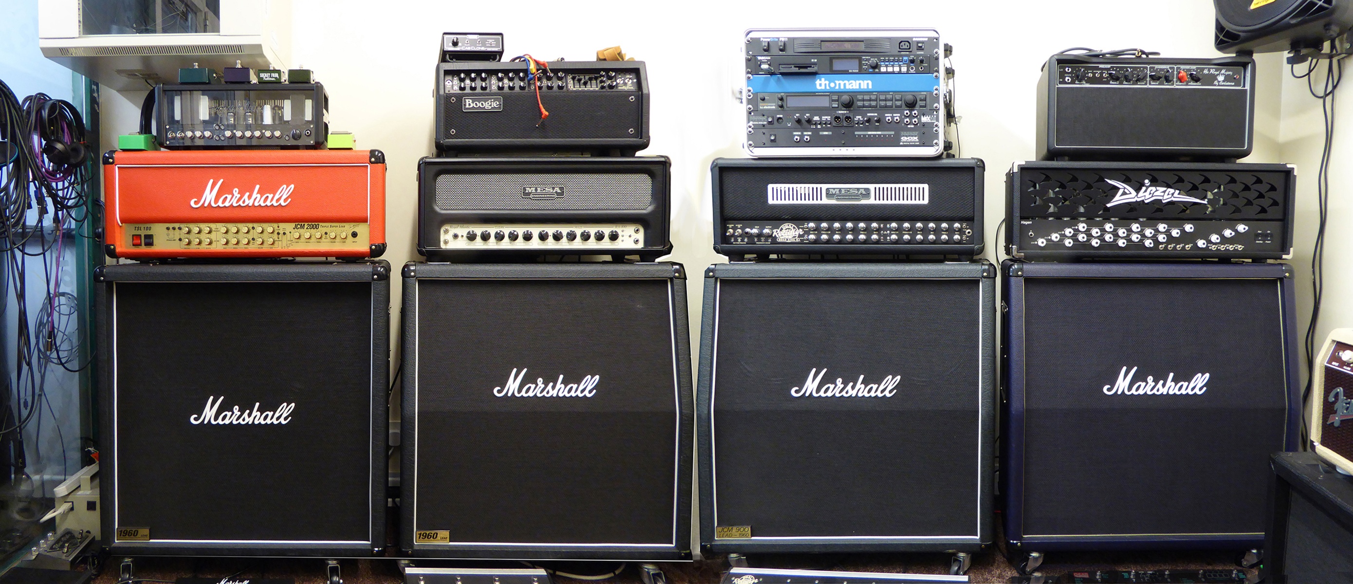 Metal Music Gear Setup by tonymckenziecom featuring Mesa/Boogie Road King II Dual Rectifier, Diezel Hagen 100W Tube Guitar Head Amp, and Mesa/Boogie Royal Atlantic RA-100 100-Watt Tube Head and 3 more pieces of gear