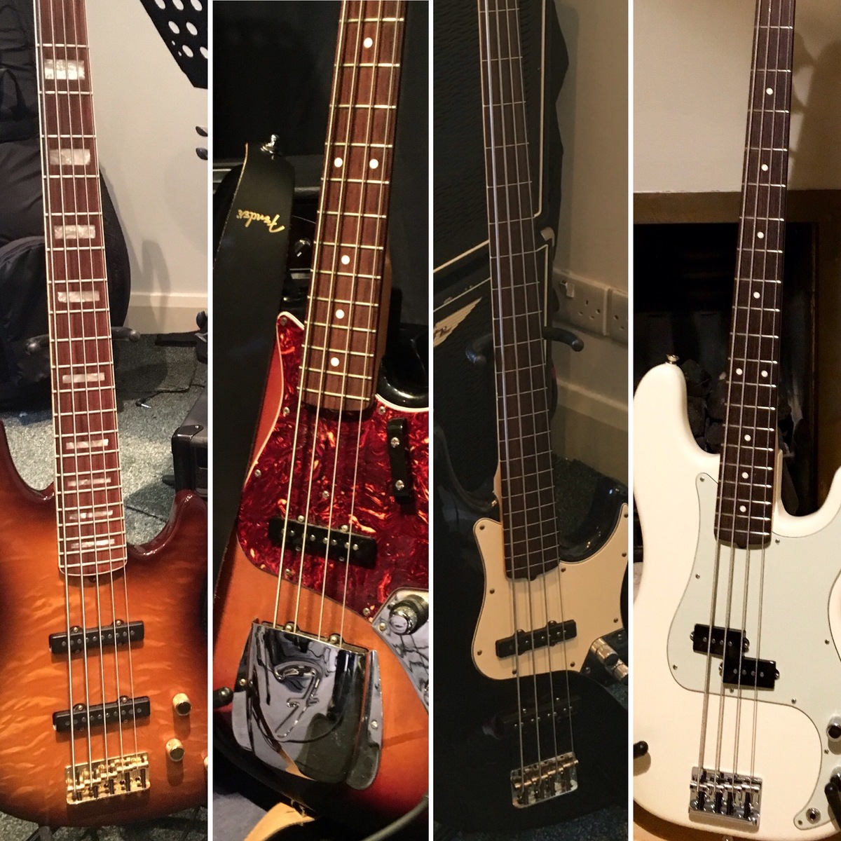 Music Gear Setup by alexmoore10 featuring Fender American Vintage '62 Jazz Bass, Fender Jazz, and Fender American Professional Precision Bass and 1 more piece of gear