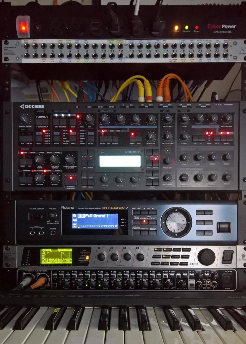 Electronic Synth Setup by vegeta897 featuring Access Virus TI Desktop, Roland Integra 7, and Behringer REV2496 and 1 more piece of gear