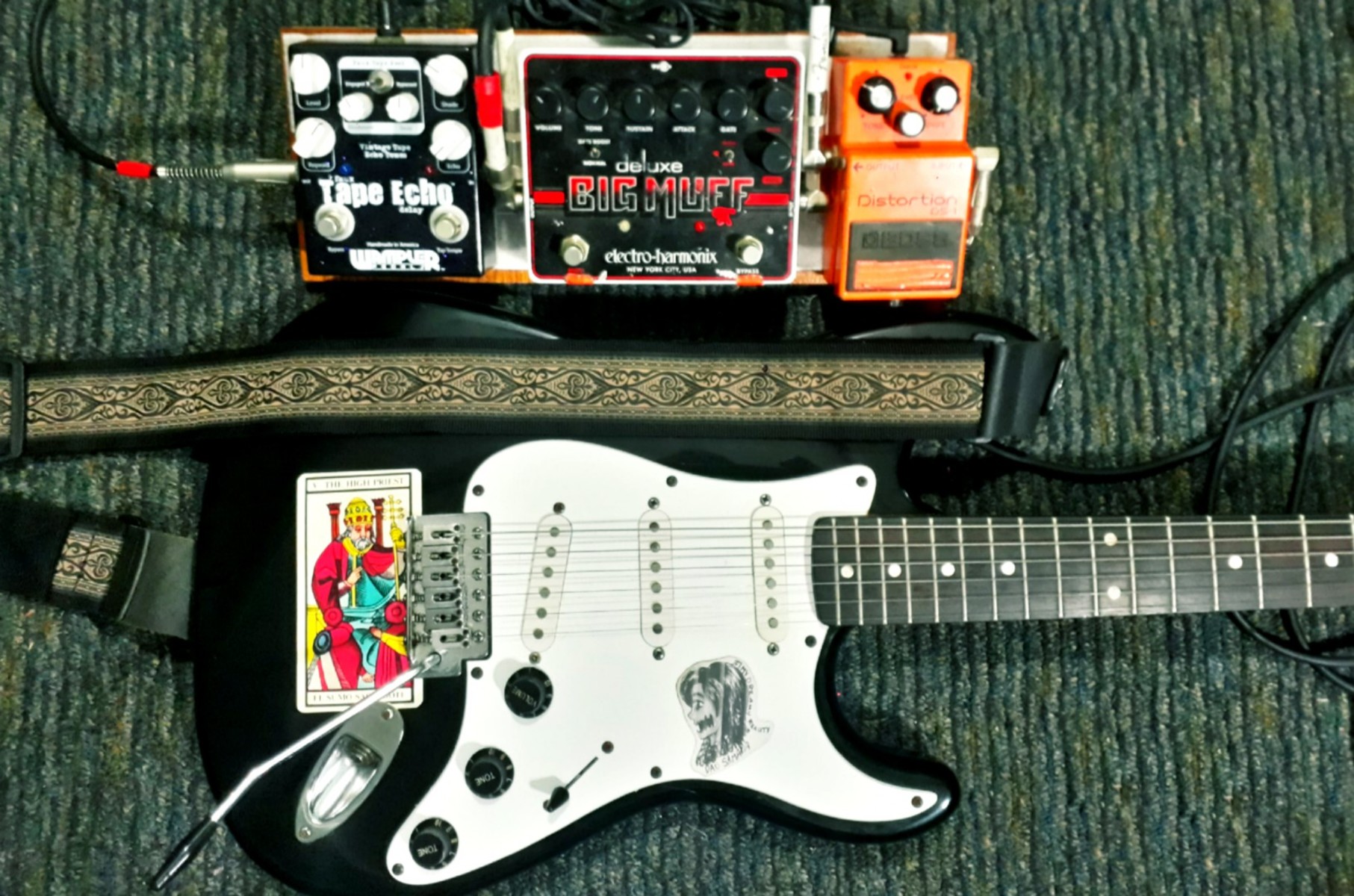 Pedalboard by haruko featuring Electro-Harmonix Deluxe Big Muff Pi, Wampler Faux Tape Echo, and Boss DS-1 Distortion and 2 more pieces of gear