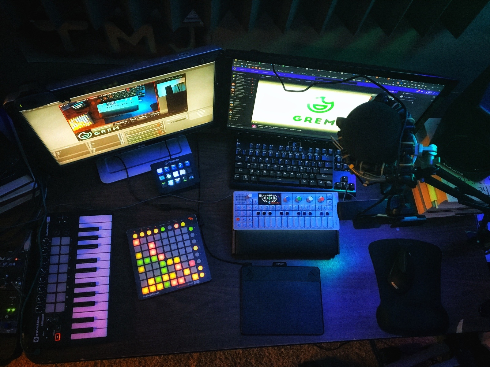 Electronic Synth Setup by gremwave featuring Novation Launchpad Mini MIDI Controller, Teenage Engineering OP-1 Portable Synthesizer, and Novation Launchkey Mini MK1 and 1 more piece of gear
