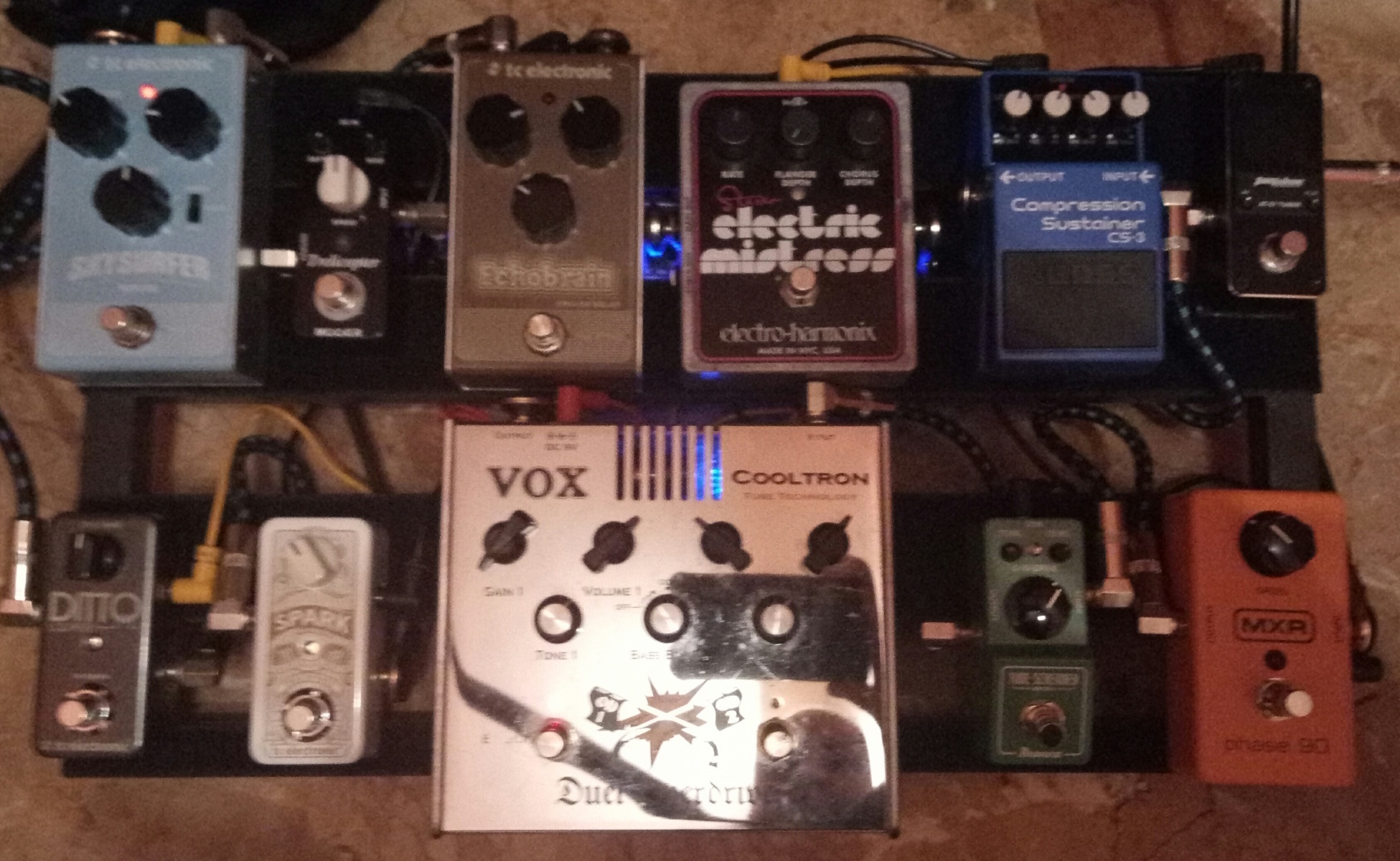 Music Gear Setup by pax_downunder featuring Boss CS-3 Compression Sustainer, TC Electronic Ditto Looper, and MXR M101 Phase 90 and 8 more pieces of gear