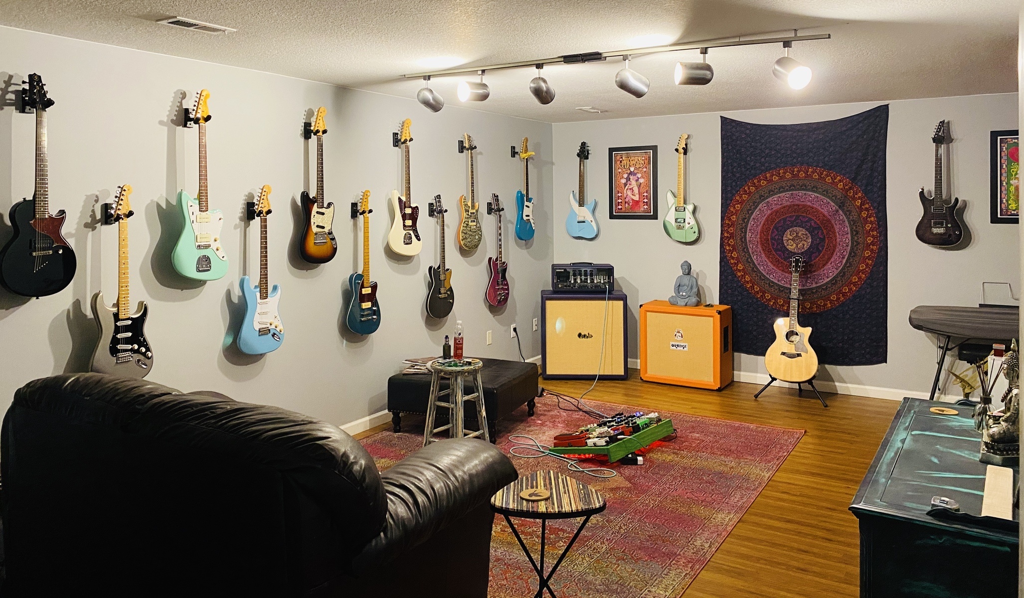 Music Gear Setup by lyric_kayden featuring Taylor 814ce, EarthQuaker Devices Ghost Echo v2, and Electro-Harmonix Big Muff Pi with Tone Wicker and 35 more pieces of gear