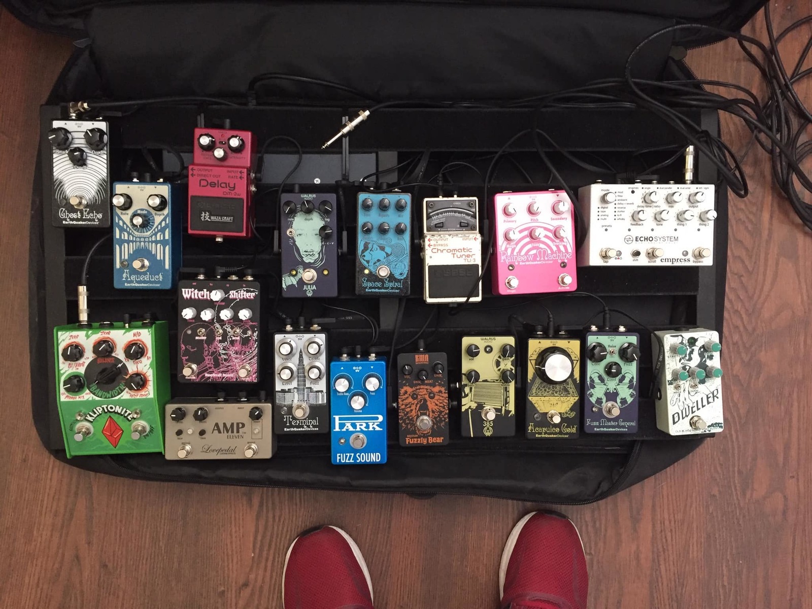 Music Gear Setup by eugene_blac featuring Boss DM-2W Delay Waza Craft, EarthQuaker Devices Aqueduct, and Walrus Audio 385 and 5 more pieces of gear