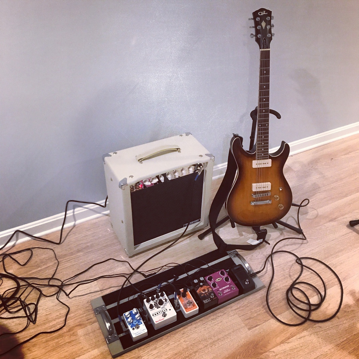 Music Gear Setup by joelhansen featuring Monoprice 15Watt, 1 x 12 Guitar Combo Tube Amplifier, G&L Tribute Ascari GT90, and EarthQuaker Devices Dispatch Master and 5 more pieces of gear