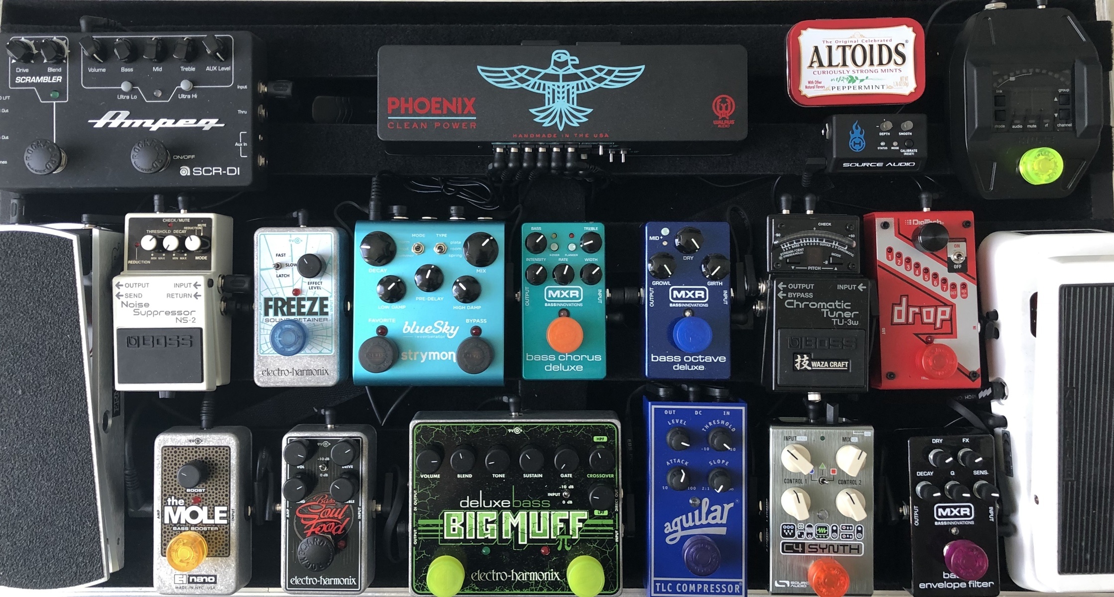 Metal Pedalboard by leonardo_vilela featuring Shure GLX-D Wireless Guitar Pedal System, Walrus Audio Phoenix 15-Output Power Supply, and Dunlop CBM105Q Cry Baby® Mini Bass Wah and 15 more pieces of gear