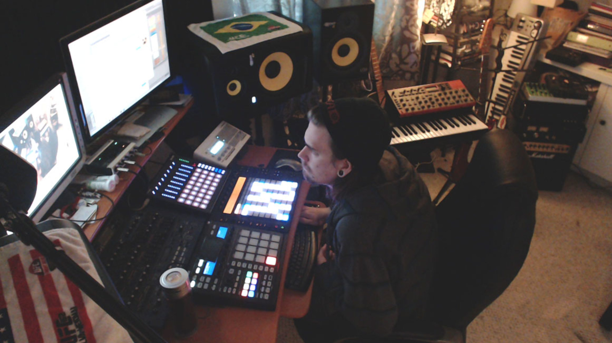 Electronic Studio Setup by sadowick featuring KRK Rokit Powered 10-3 Monitor System, KRK ROKIT 8 G3 Studio Monitor, and Ableton Push