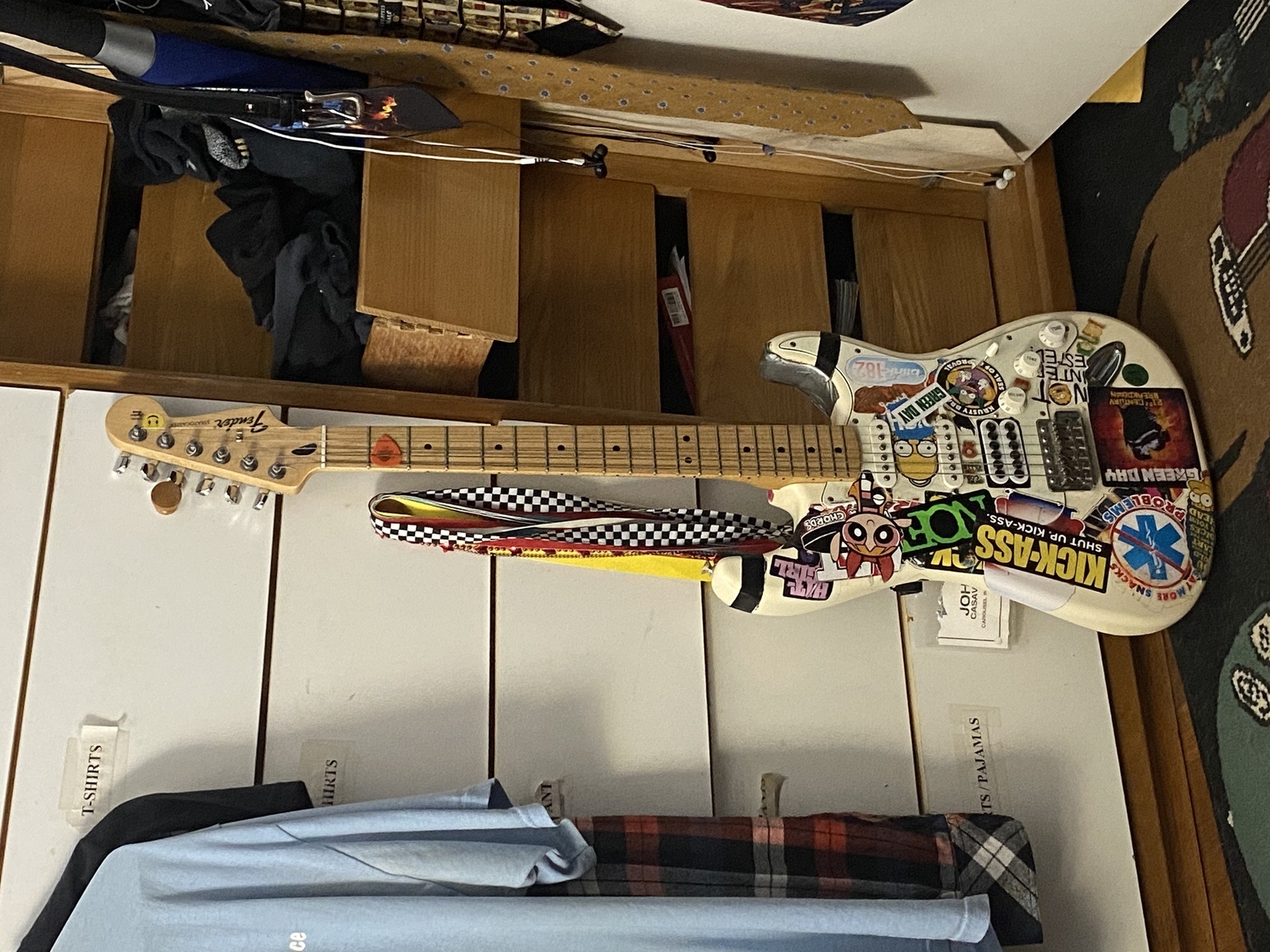 Music Gear Setup by ryancas95 featuring Ernie Ball Skinny Top Heavy Bottom Cobalt Guitar Strings (10-52), Seymour Duncan SH-8 Invader Bridge Pickup White, and Fender Standard Stratocaster Electric Guitar and 1 more piece of gear