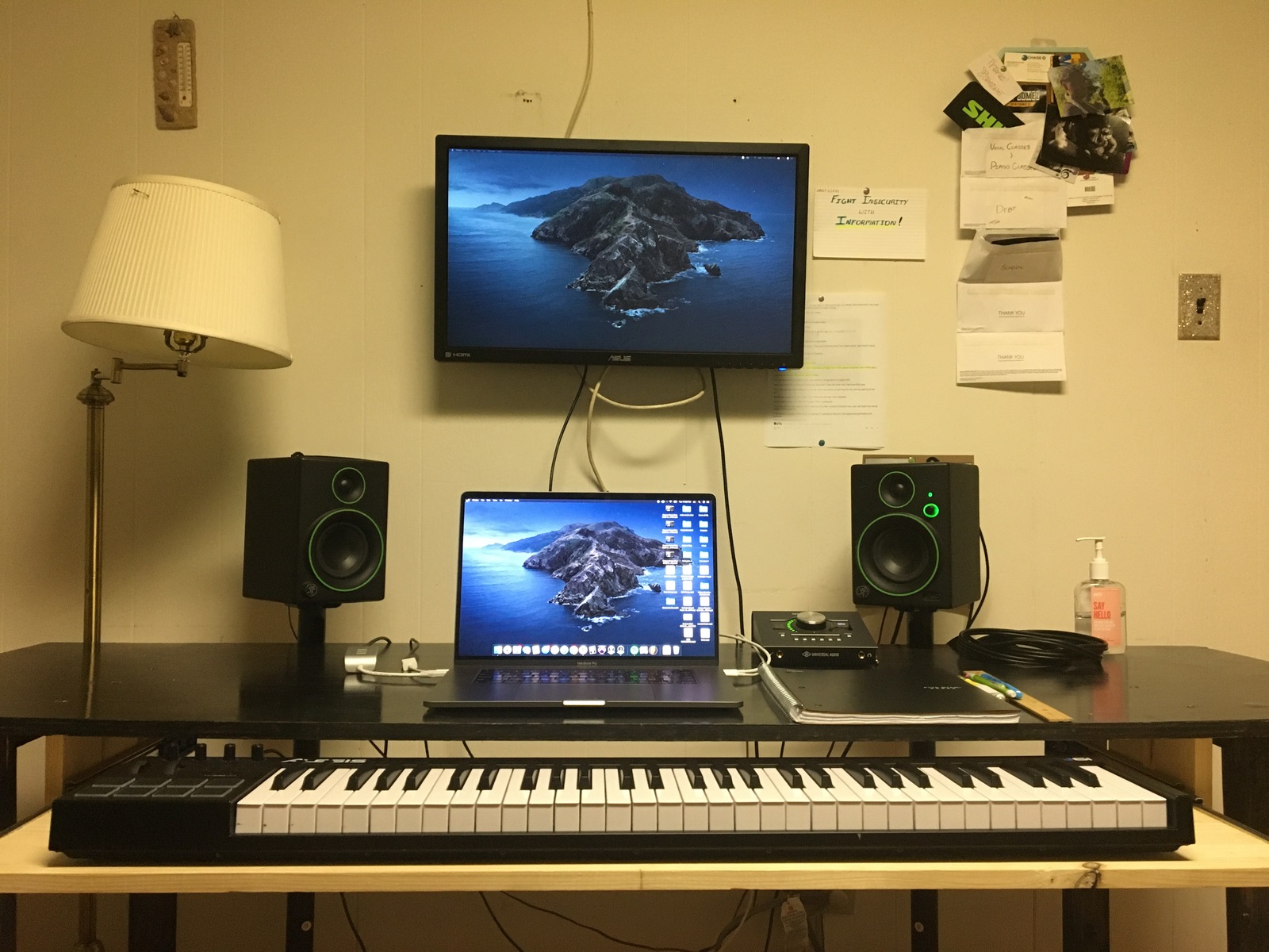Electronic Studio Setup by samchampagne featuring Alesis V61 61-Key Keyboard Controller, Mackie CR4BT 4" Creative Reference Multimedia Monitors - Pair, and Universal Audio Apollo Twin MKII QUAD