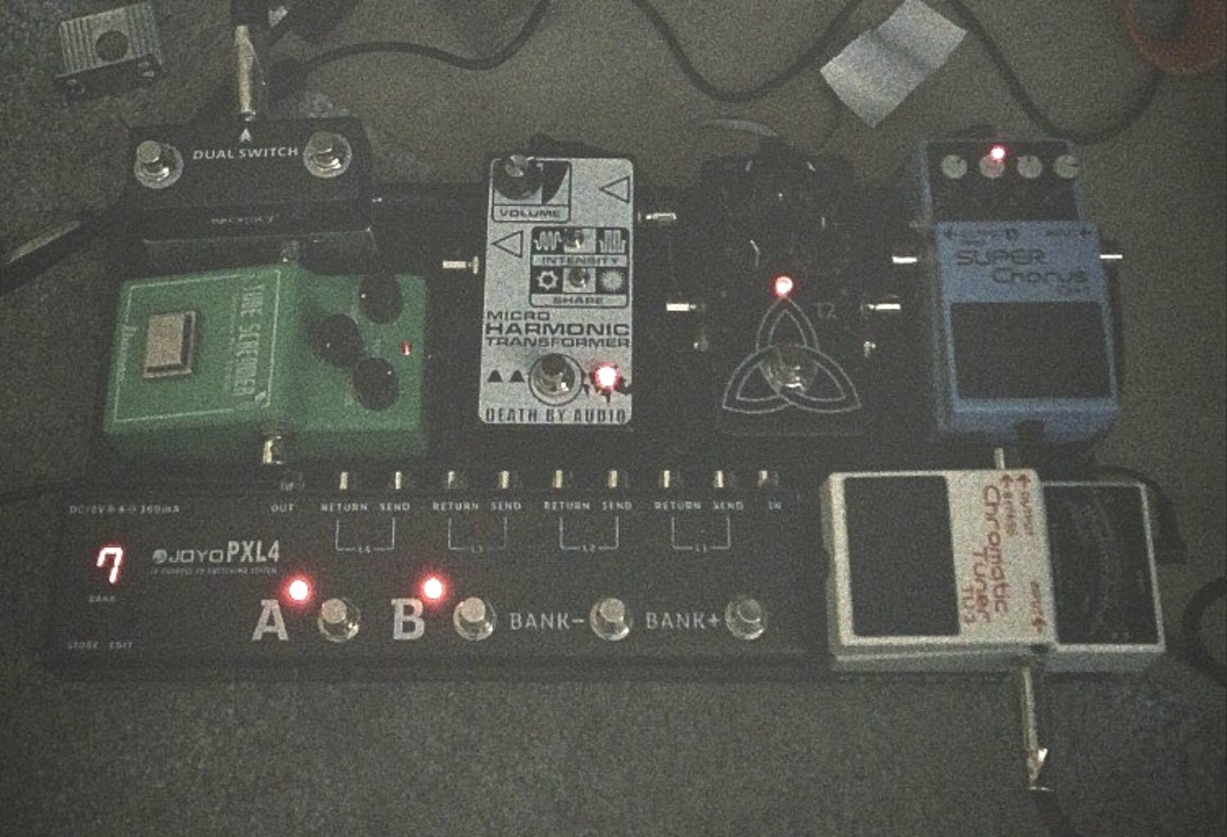 Music Gear Setup by tash featuring Ibanez TS808 Tube Screamer, Boss TU-3 Chromatic Tuner, and Boss CH-1 Super Chorus and 4 more pieces of gear