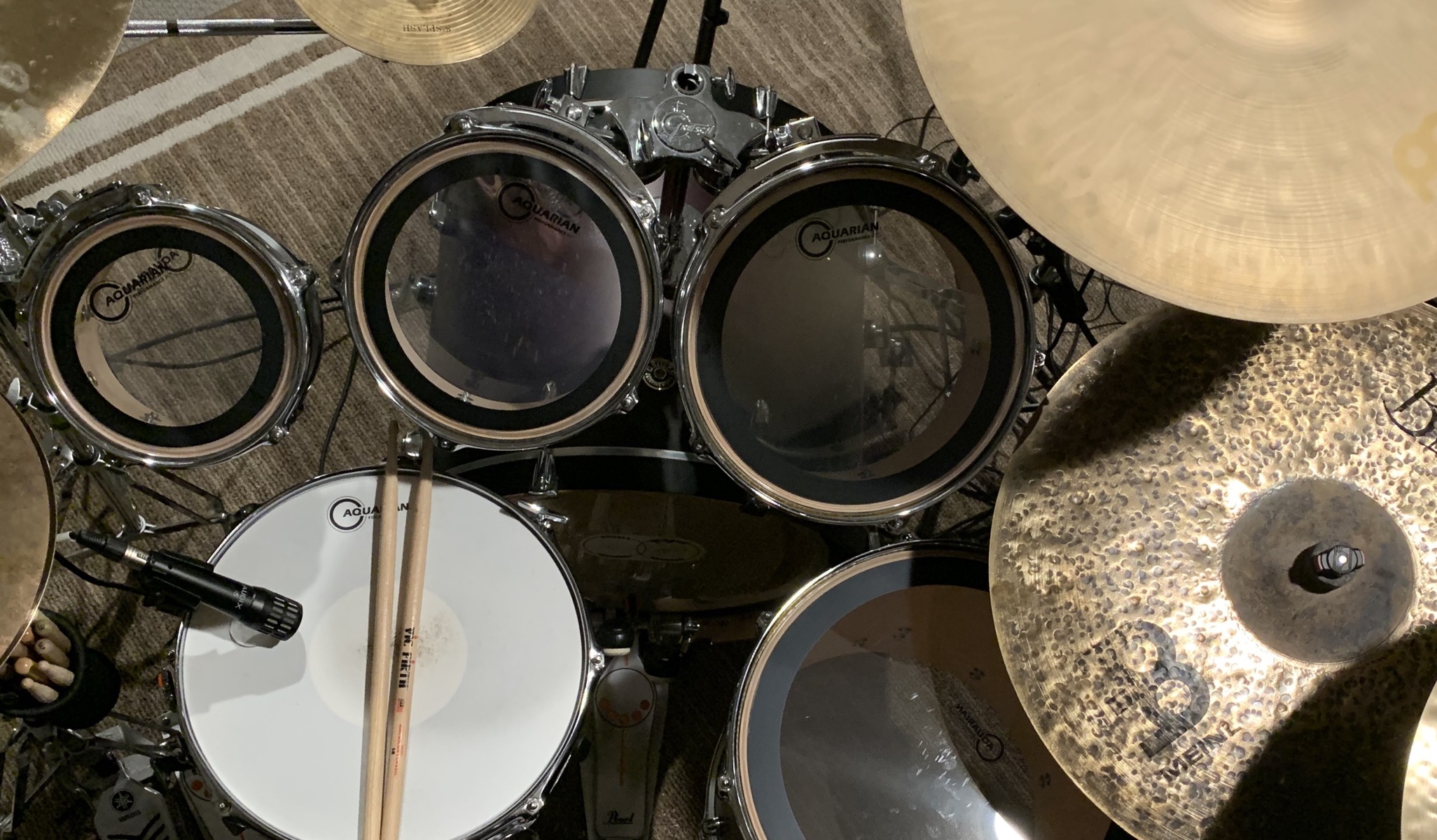 Meinl Drum Kit by rebecca_sykes featuring Meinl 14" Byzance Vintage Sand Hi-hats, Gretsch Catalina Maple 7 Piece (Satin Deep Cherry Burst), and Meinl Byzance Dark Ride 21" and 1 more piece of gear