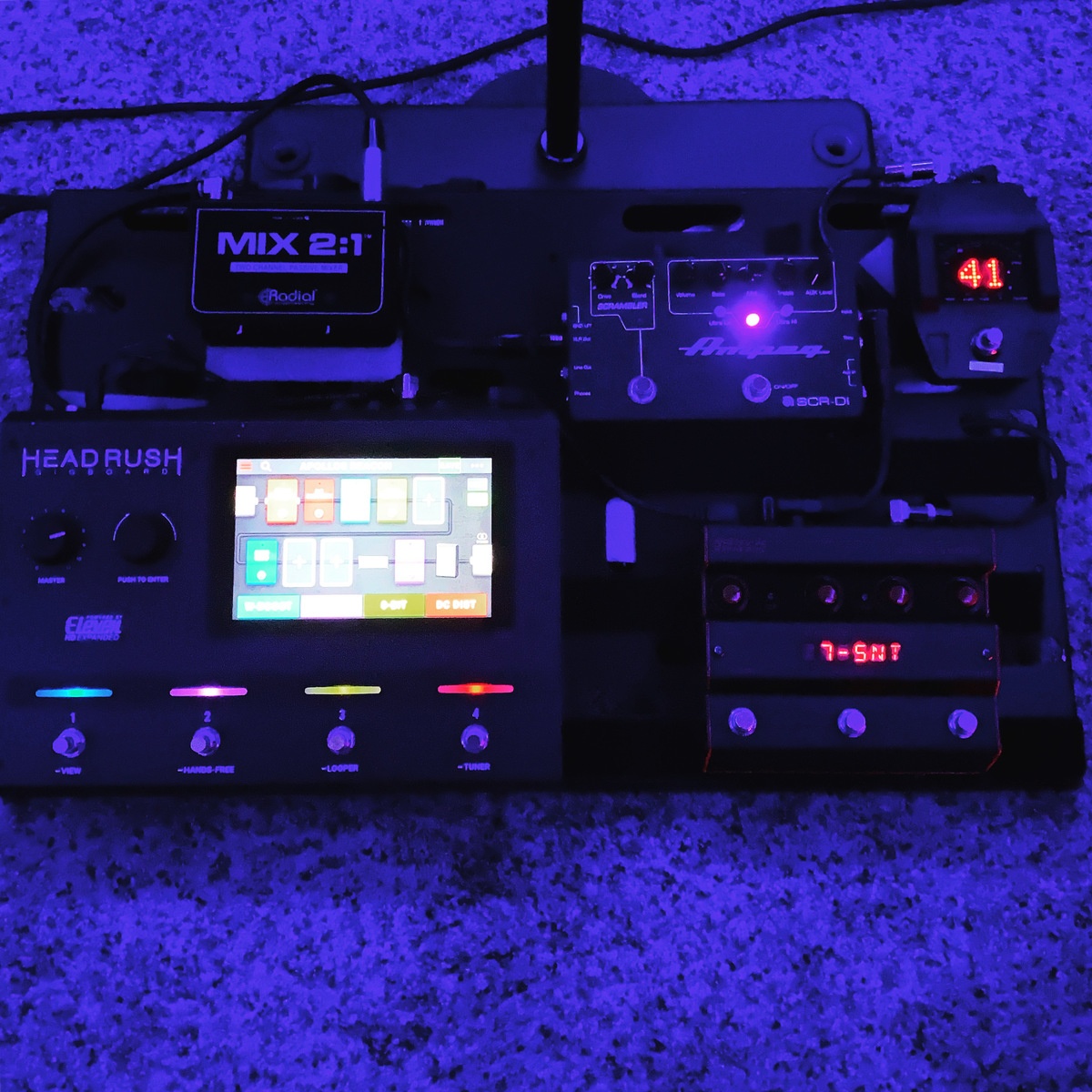 Metal Pedalboard by danzo_mccracken featuring Markbass Super Synth, Shure GLX-D Wireless Guitar Pedal System, and Ampeg SCR-DI Bass Preamp with Scrambler Overdrive and 3 more pieces of gear