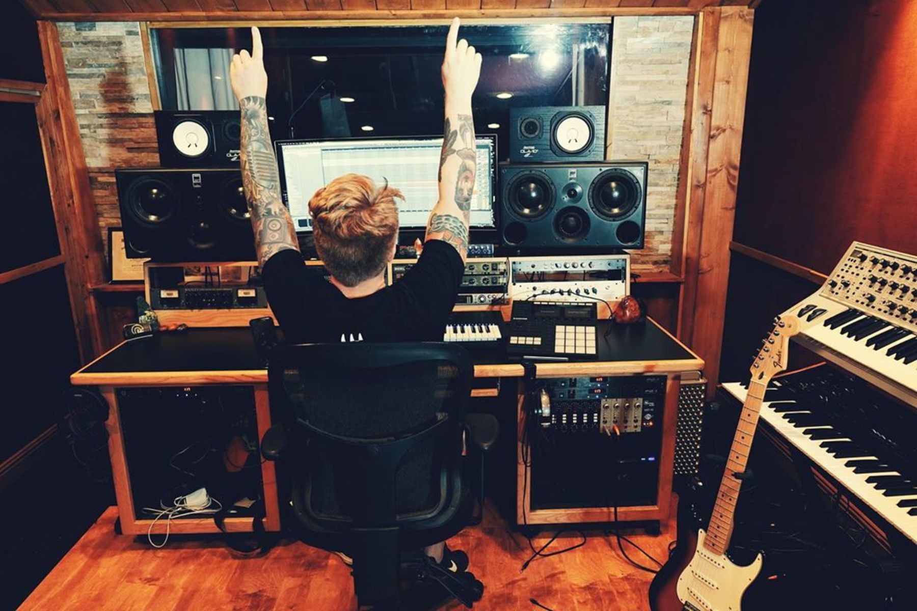 Electronic Studio Setup by perfetto featuring Burl B2 Bomber ADC, ATC Loudspeakers SCM45A Pro Studio Monitor, and Universal Audio Apollo x16 and 1 more piece of gear