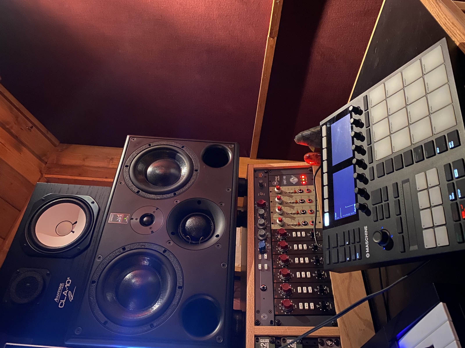 Electronic Studio Setup by perfetto featuring Avedis MA5 Microphone Preamp, ATC Loudspeakers SCM45A Pro Studio Monitor, and Native Instruments Maschine MK3 and 1 more piece of gear