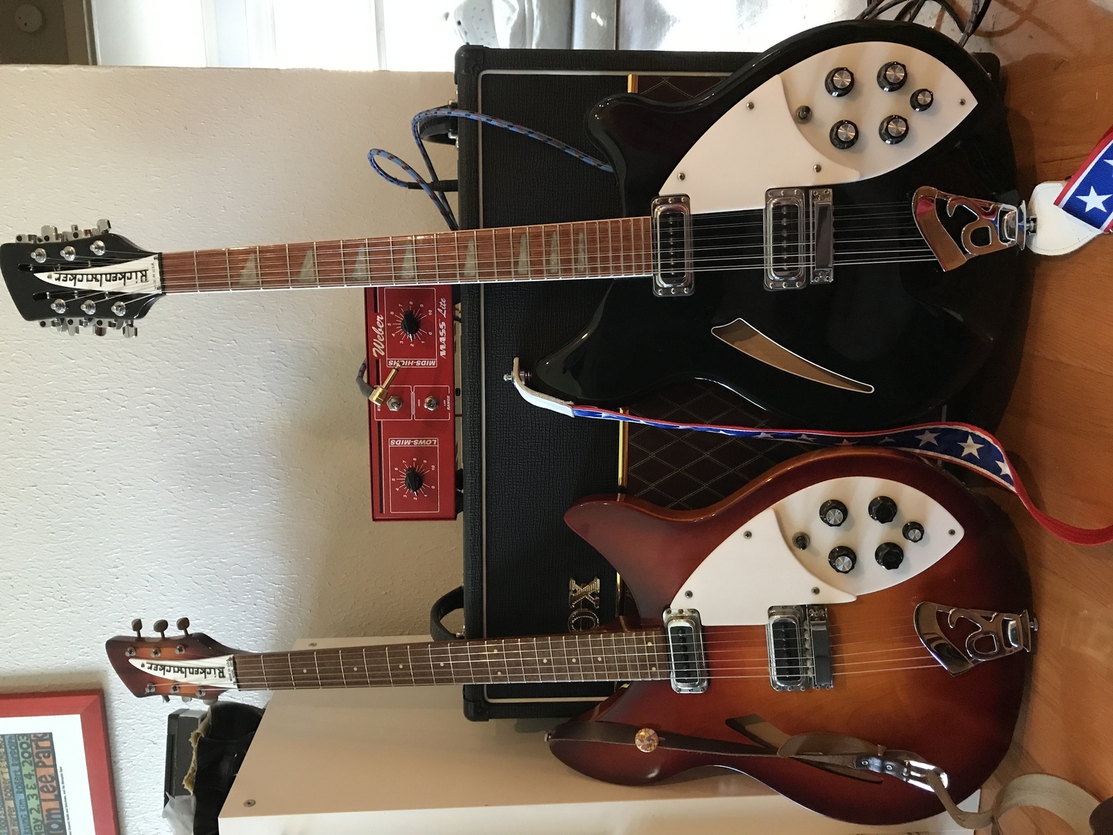 Rickenbacker Music Gear Setup by tommy_perkins featuring Rickenbacker 360/12 12-String Hollowbody, Rickenbacker 330 Electric Guitar, and Weber MASS Lite 100w Attenuator and 1 more piece of gear