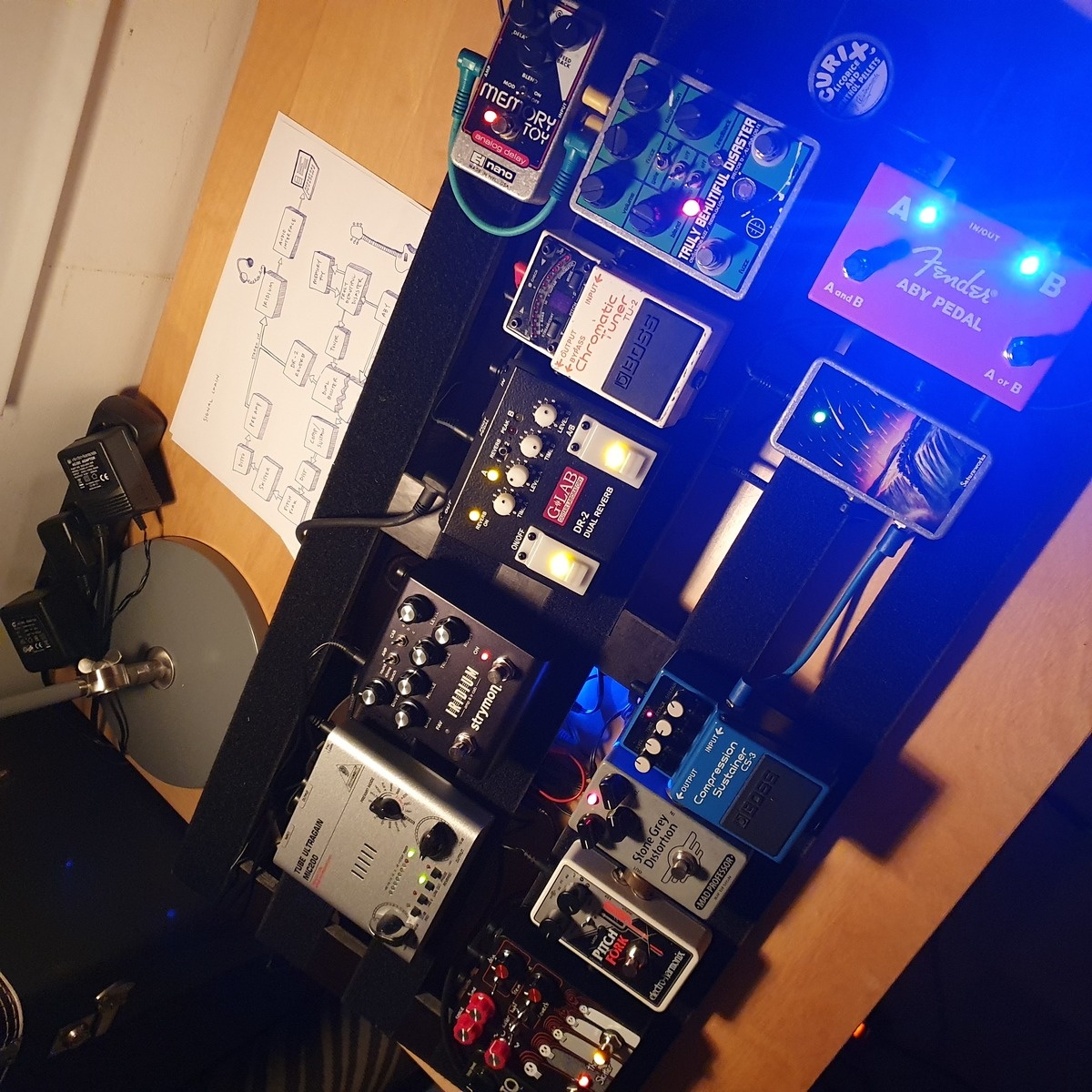 Pedalboard by kristoffer_sundberg featuring Boss CS-3 Compression Sustainer, Electro-Harmonix Memory Toy, and Behringer Tube ULTRAGAIN MIC200 and 8 more pieces of gear