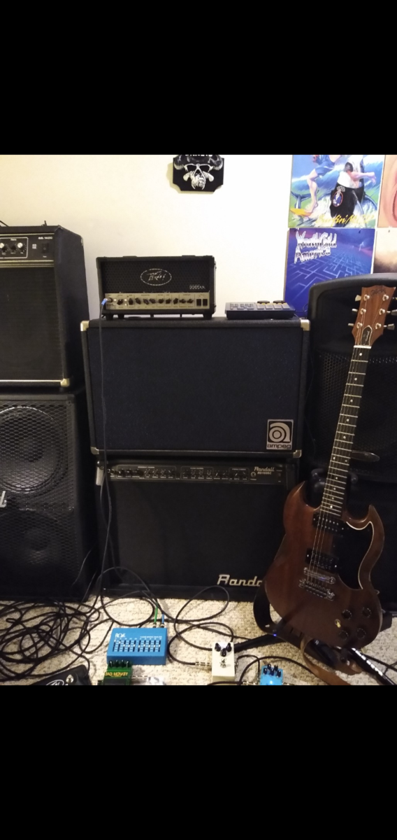 Metal Music Gear Setup by davesnothere featuring Randall RG100SC, Peavey 6505 Mini Head, and Gibson Firebrand "The SG" Standard (1979-1982)