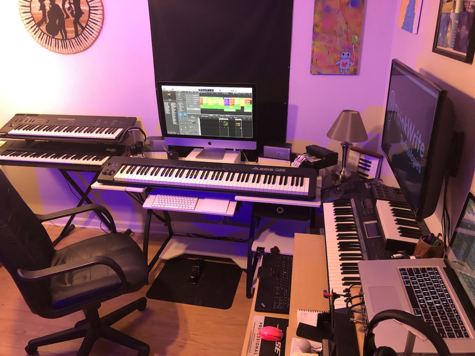 Electronic Synth Setup by tedkeys featuring Korg Triton Extreme - 61 Key Workstation, Alesis V25 USB-MIDI Keyboard Controller, and Alesis Q88 88-Key USB/MIDI Controller and 2 more pieces of gear