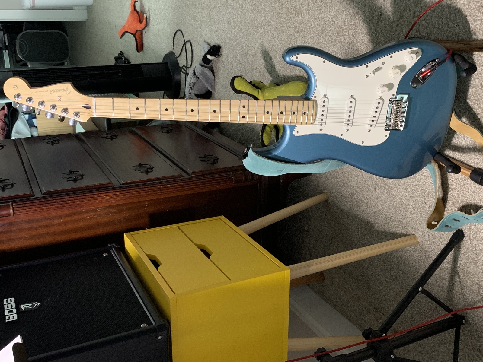 Fender Music Gear Setup by deb_chapman featuring Fender Stratocaster Electric Guitar and Boss Katana 50 MKII