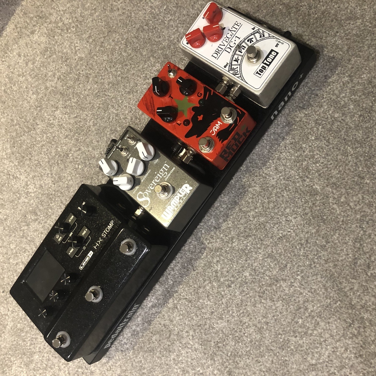 Metal Music Gear Setup by bencowling featuring Wampler Sovereign, Top Tone Drivegate DG-1, and Line 6 HX Stomp Guitar Multi-Effects Floor Processor and 1 more piece of gear