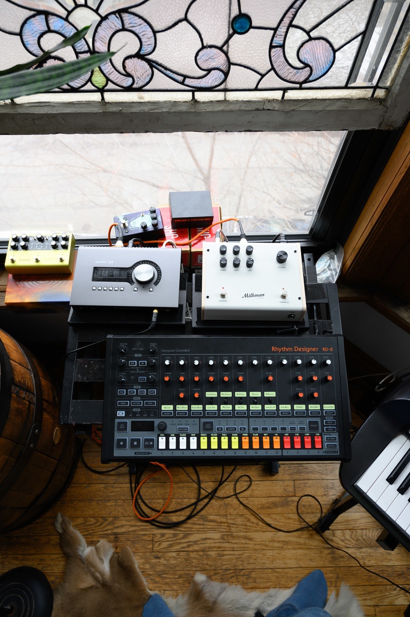 Electronic Studio Setup by timjuerk featuring Milkman Sound The Amp 100, Behringer RD-8, and Strymon Volante Magnetic Echo Machine and 2 more pieces of gear
