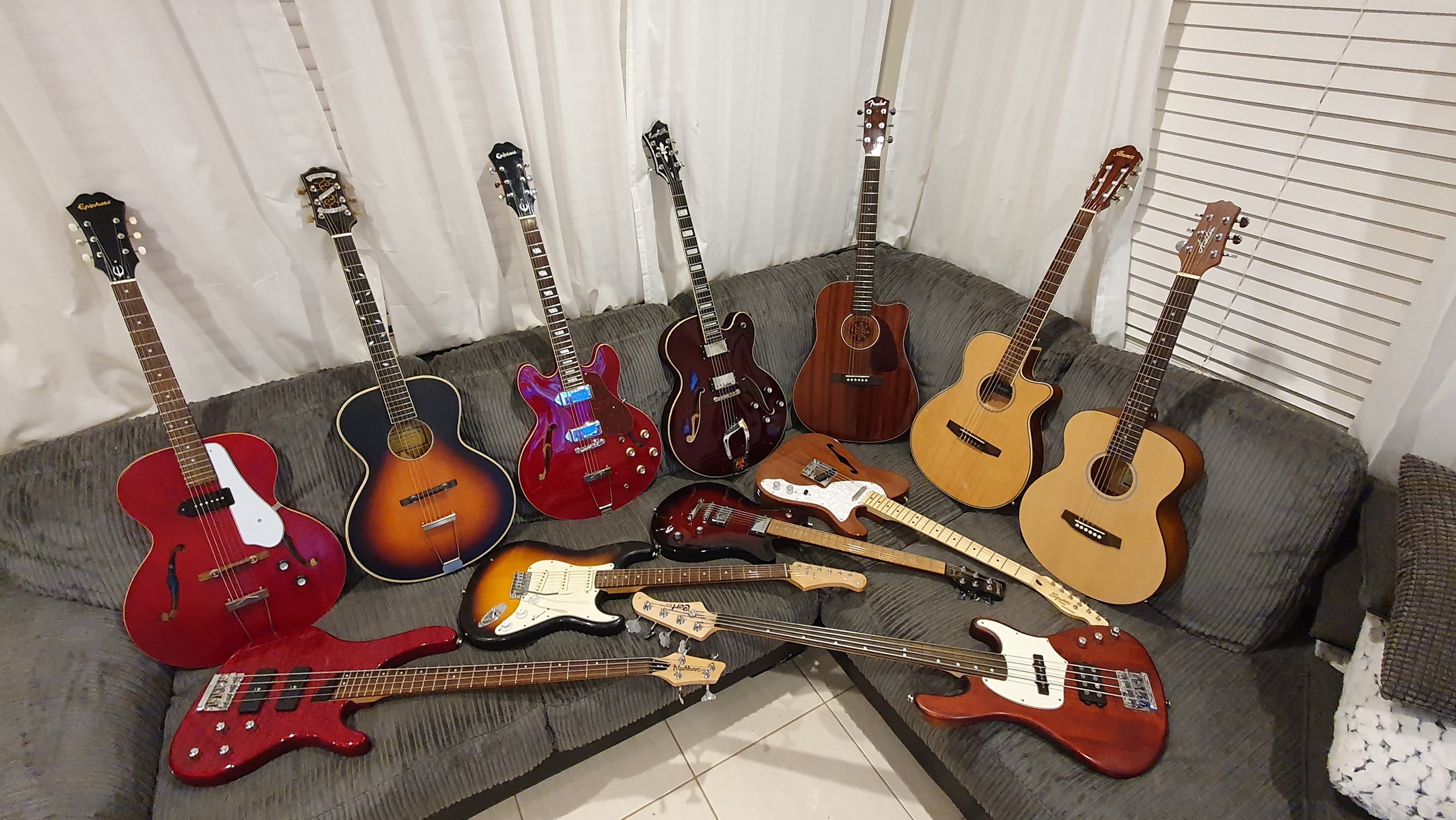Country Music Gear Setup by jameslee featuring Epiphone Casino, Fender CD-140SCE Mahogany, and Squier Classic Vibe Telecaster Thinline (2010-2018) and 7 more pieces of gear