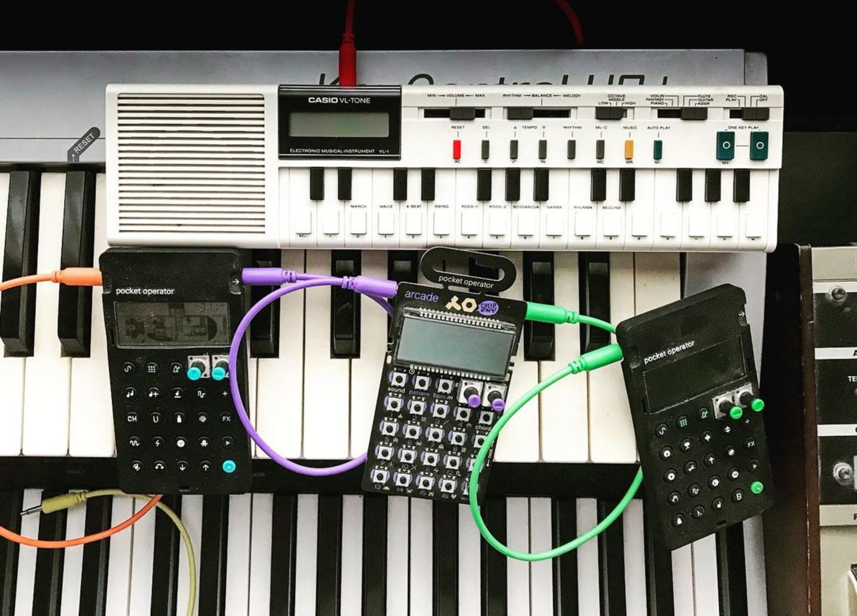 Electronic Synth Setup by noisengineer featuring Teenage Engineering Pocket Operator PO-12 Rhythm, Teenage Engineering Pocket Operator PO-14 Sub, and Teenage Engineering Pocket Operator PO-20 Arcade and 1 more piece of gear