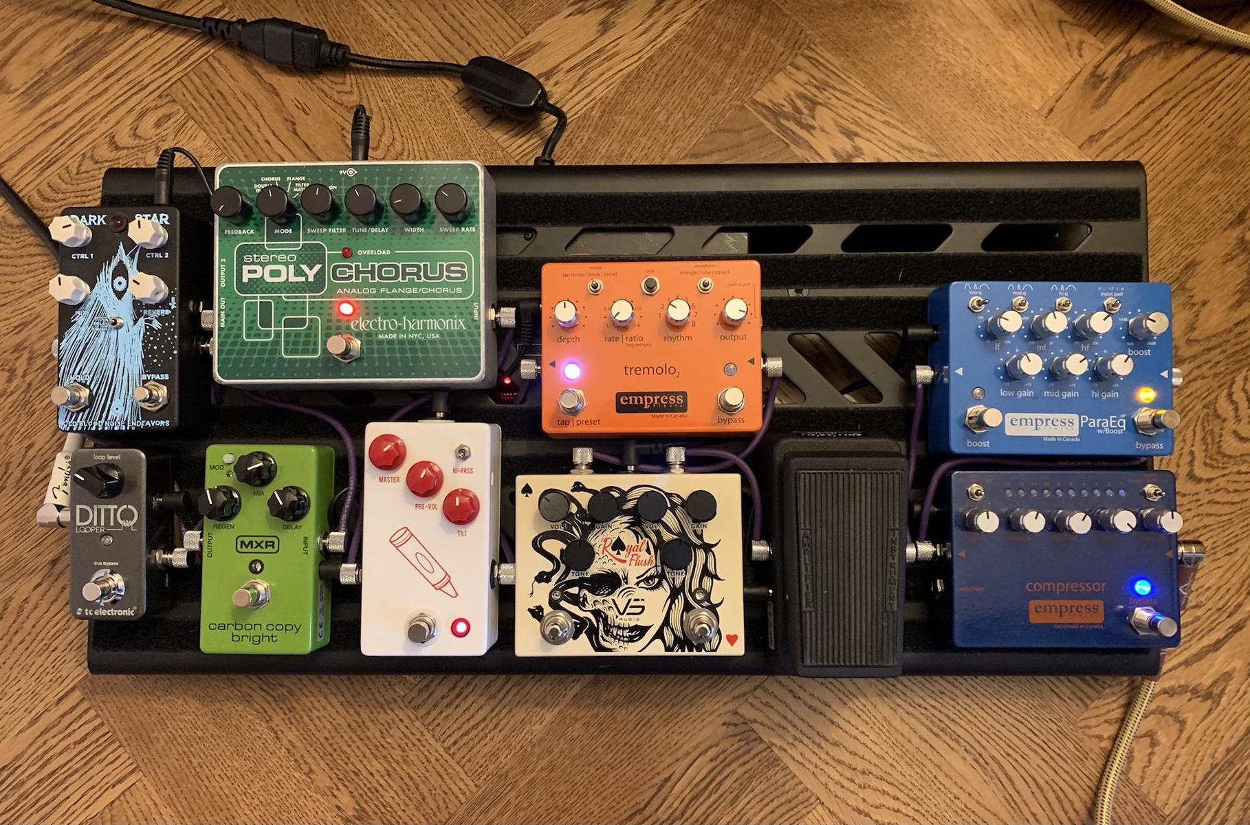 Music Gear Setup by danham featuring TC Electronic Ditto Looper, Empress Compressor, and Electro-Harmonix Stereo Polychorus and 6 more pieces of gear