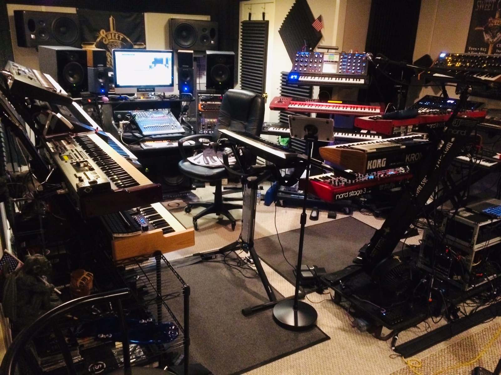 Music Gear Setup by marq_andrew_speck featuring Korg Kronos 61-Key Synthesizer Workstation, Moog Minimoog Voyager Electric Blue Edition, and Roland D-70 and 8 more pieces of gear