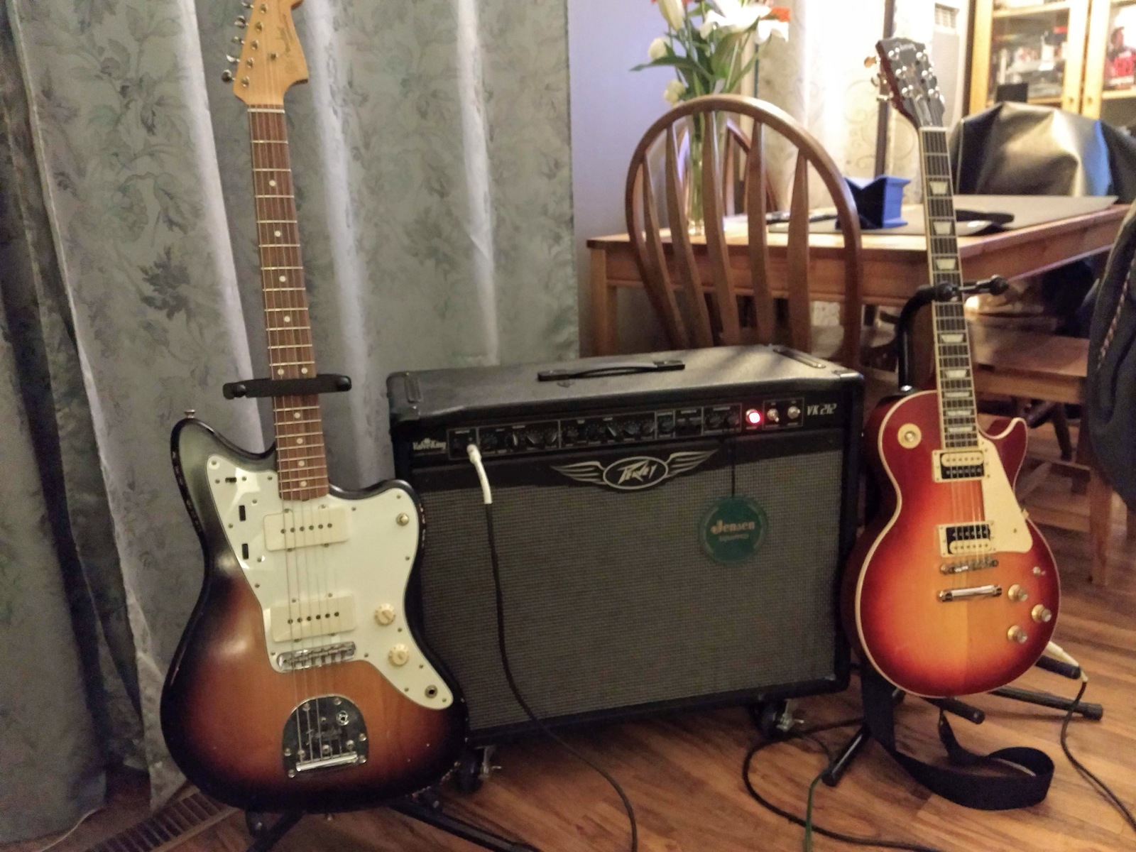 Music Gear Setup by steve_stoehr featuring Gibson Les Paul Standard, Peavey Valveking VK-212, and Fender Jazzmaster