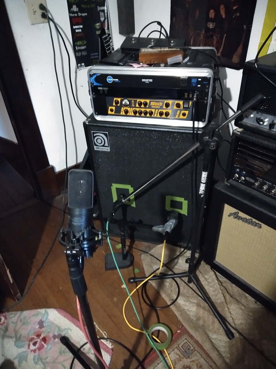 Amp Rig by dustincomorski featuring Shure SM57, Korg Pitchblack Pro Rackmount Tuner, and Ampeg Heritage SVT-410HLF and 3 more pieces of gear