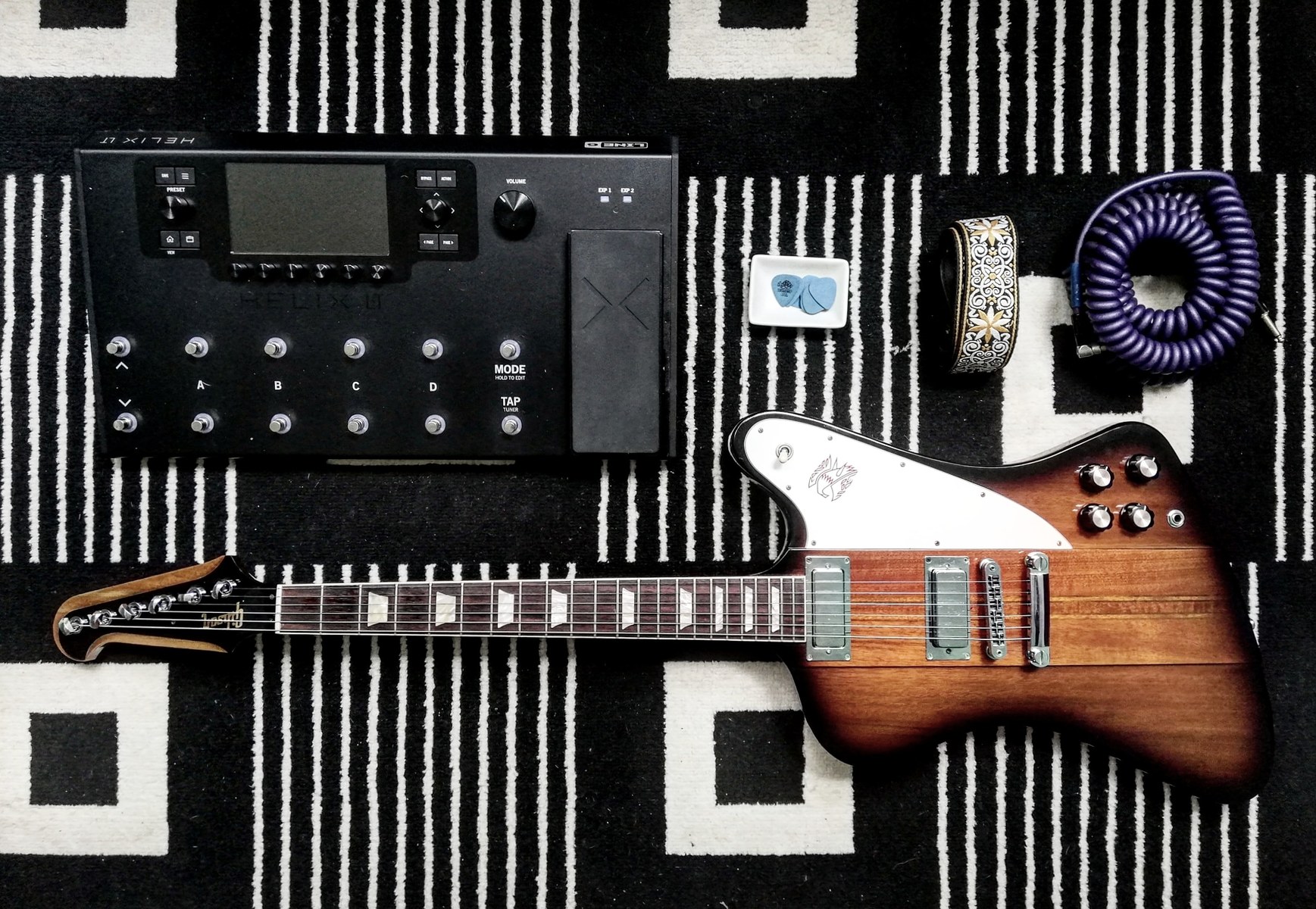 Metal Music Gear Setup by paralelojuan featuring Gibson Firebird Electric Guitar and Line 6 Helix LT Guitar Multi-effects Processor